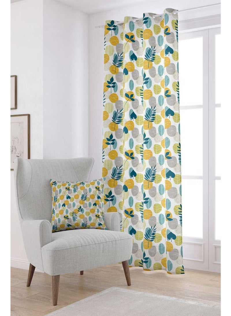 Cango Home Green Yellow Decorative Leaf Patterned Digital Printed Curtain CGH1197-PR - Image 2